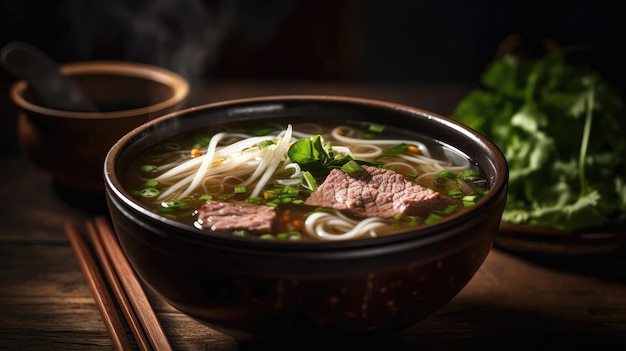 Macro Photo Pho Bo Beef Pho On Stone Rustic Pub Generative AI