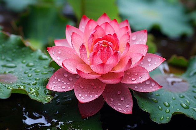 Photo macro photo of a pink lotus in bloom high quality