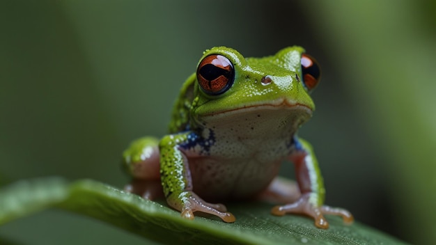 Macro photo of a tiny frog on a leaf