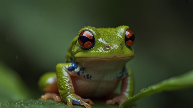 Macro photo of a tiny frog on a leaf