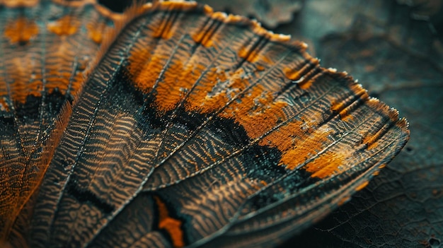 Macro Photograph of Delicate Moth Wings and Leaf with Yellow Spots