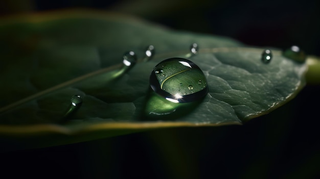 Macro Photograph of Dewdrop on Leaf