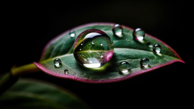 Macro Photograph of Dewdrop on Leaf