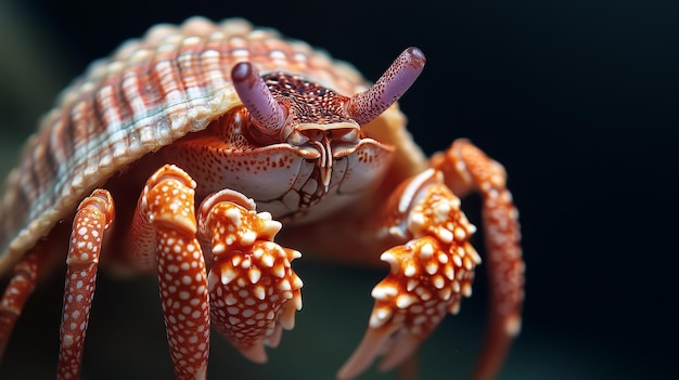 Photo a macro photograph of a hermit crab showcasing its intricate shell and delicate claws the ima