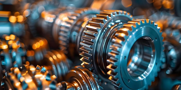 Macro photograph of metallic automotive gears in closeup showcasing intricate details Concept Macro Photography Automotive Gears Metallic Objects CloseUp Shots Intricate Details