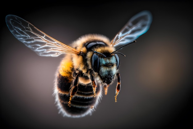 Macro photography of bee flying