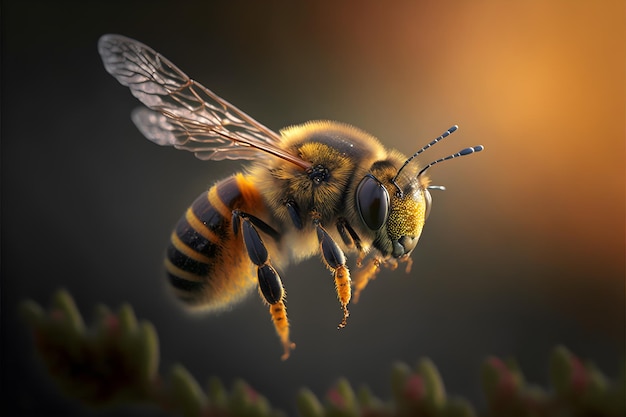 Macro photography of bee flying