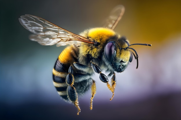 Macro photography of bee flying