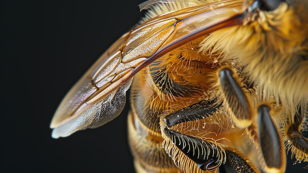 Photo macro photography of a bees wing and body