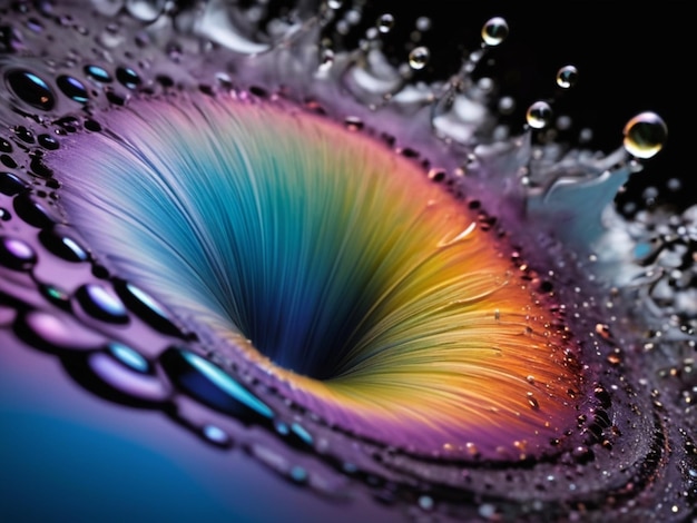 Photo a macro photography closeup of a long mesmerizingly flat color splash of iridescent matte liquid like water