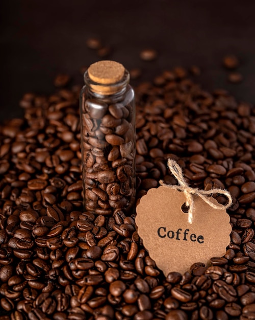 Macro photography of coffee beans in a jar