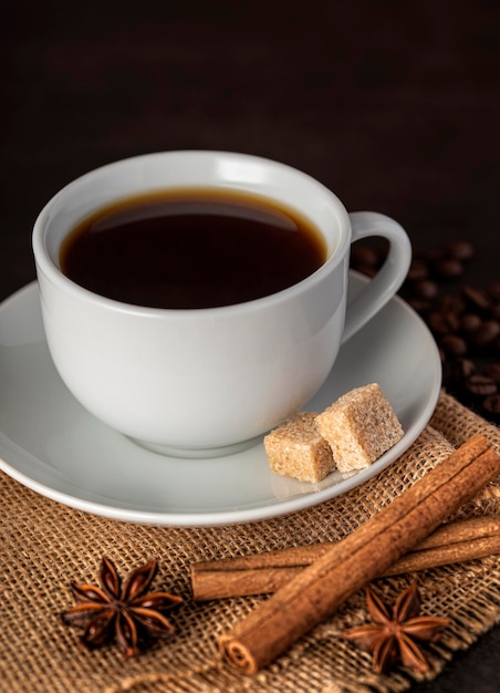 Macro photography of coffee with cinnamon and anise