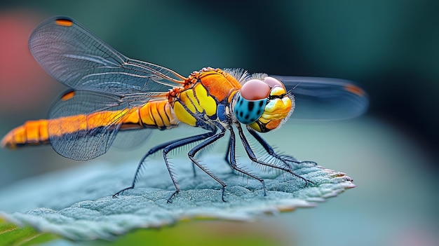 Macro Photography of Colorful Dragonfly on Leaf