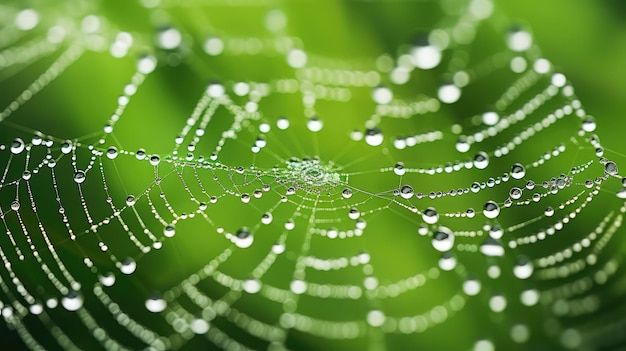 Macro Photography of Dew Drops on Spider Web Highlighting the Intricate Beauty of Nature Against