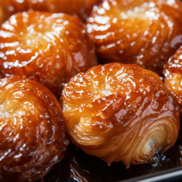 Macro Photography Of Glazed Pastries On Black Plate