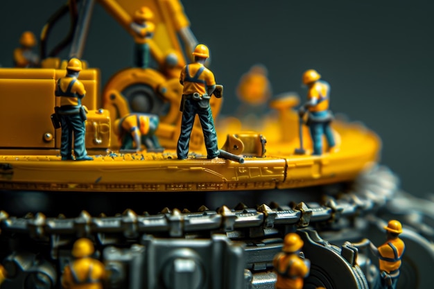 Macro Photography Small Construction Workers Yellow Excavator