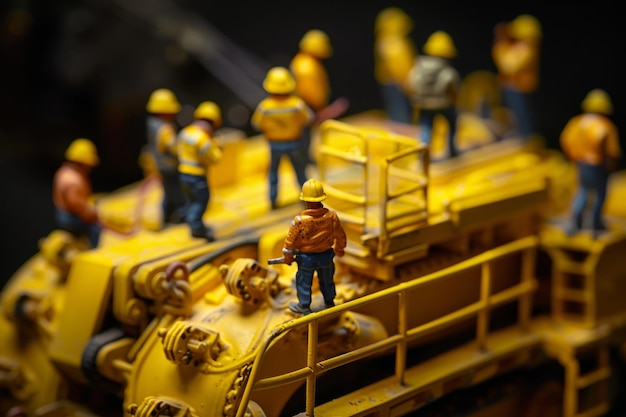 Macro Photography Small Construction Workers Yellow Excavator