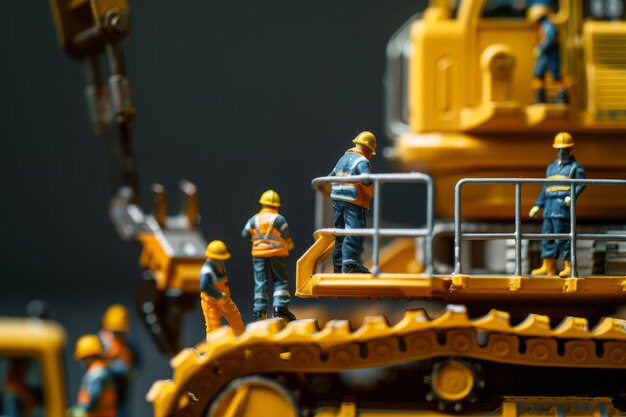 Macro Photography Small Construction Workers Yellow Excavator