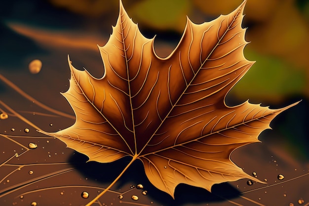 Macro picture of a piece of a brown maple leaf Acer in a park during the fall