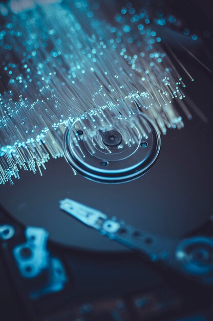 macro plate of chips with fiber optic lights