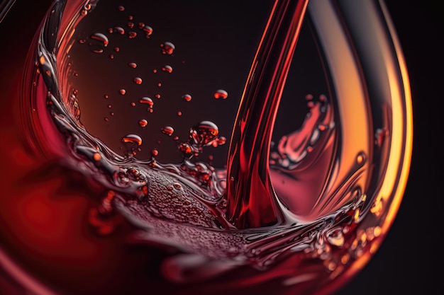 Macro red wine on black background abstract splashing AI Generation