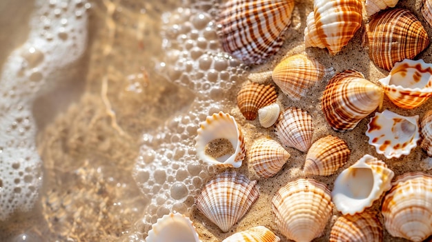 Macro Seashells on Sandy Beach Closeup Nature Photography