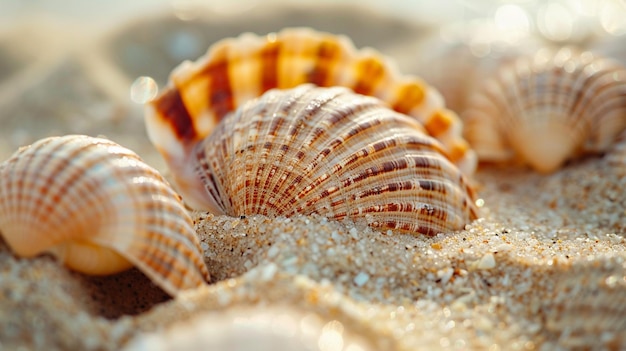 Macro Seashells on Sandy Beach CloseUp Nature Photography