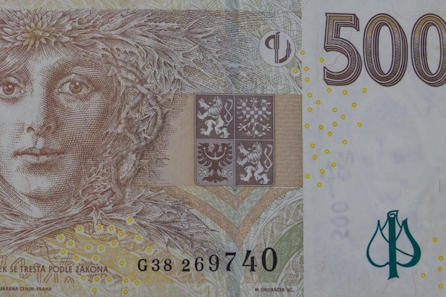 Macro shot of 500 Czech koruna banknote