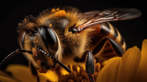 Macro shot of a bee Apis mellifera Generative AI