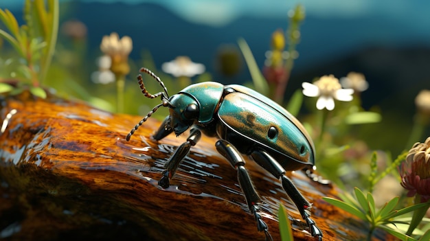 Macro shot of the beetle against a dark background