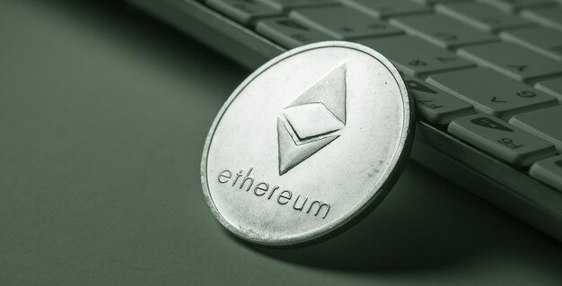 Macro Shot of a Bit Coin Ethereum Crypto Currency