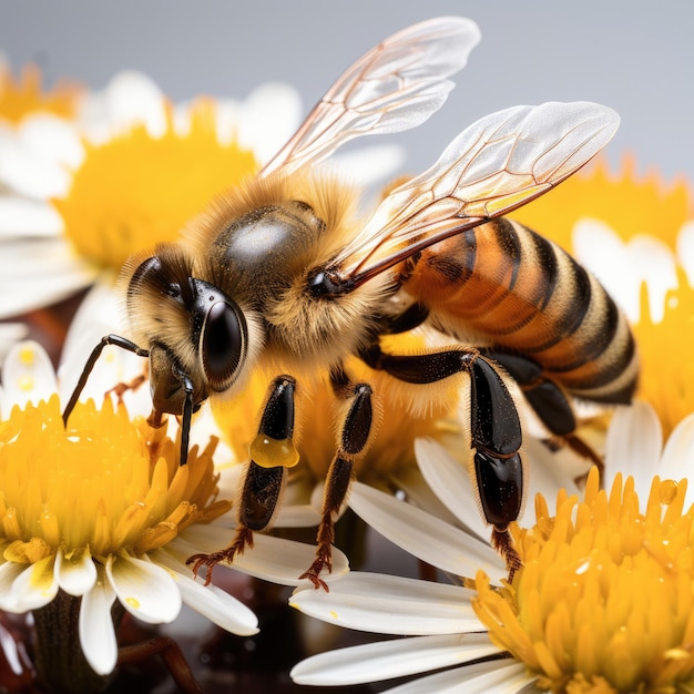 Macro Shot of Busy Honey Bee