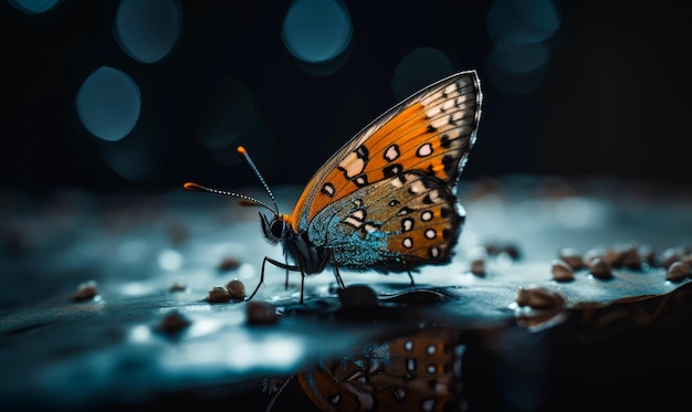 Macro shot of butterfly sitting in nature Beautiful nature scene with small bug Generative AI