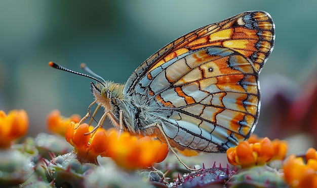 Photo macro shot of a butterflys proboscis with intricate details