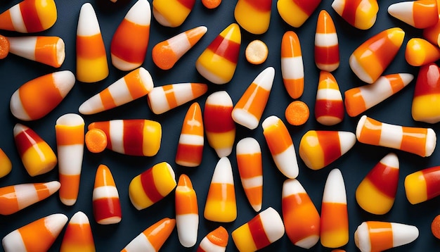 Photo macro shot of candy corn arranged in a festive pattern