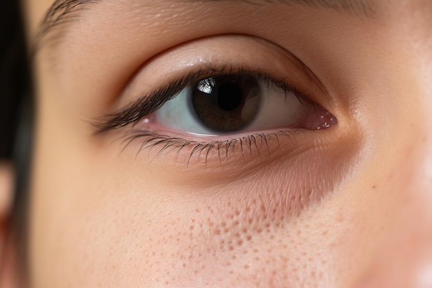 A macro shot capturing the pores on a persons nose emphasizing the common area where enlarged pore