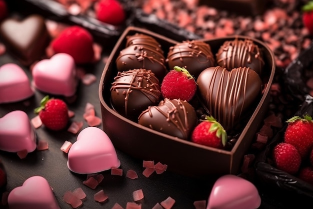 Macro shot of chocolate covered strawberries arranged on a tiered dessert stand