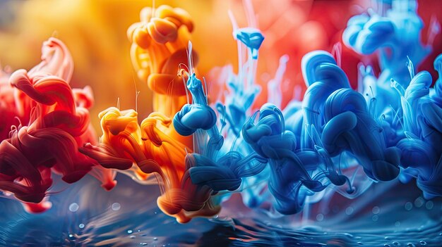 Macro shot of colorful ink swirling abstract shapes