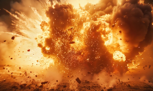 Macro shot of a controlled explosion capturing the intricate details of flames and sparks against a black backdrop