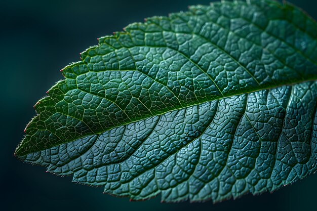 Macro Shot of a Detailed Green Leaf with Veins and Textures Nature Photography Concept Ideal for Organic and Botanical Designs