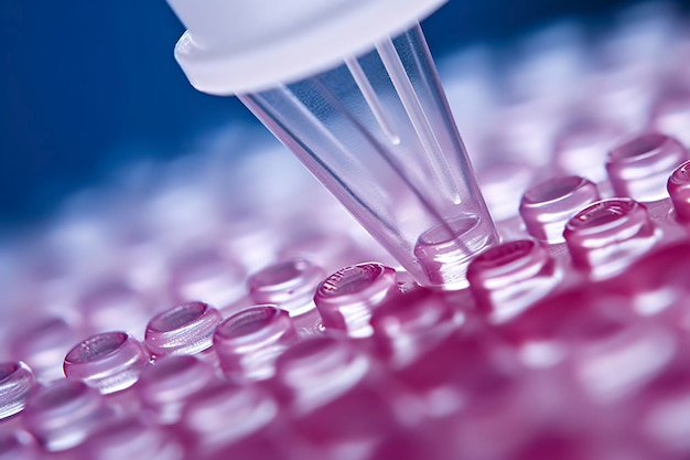 Macro shot of doctor tip and plastic plate for immunosorbent assay