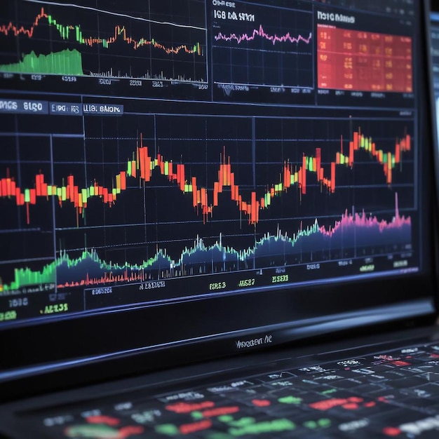 Photo macro shot of a financial graph display highlighting trends and data points in high detail