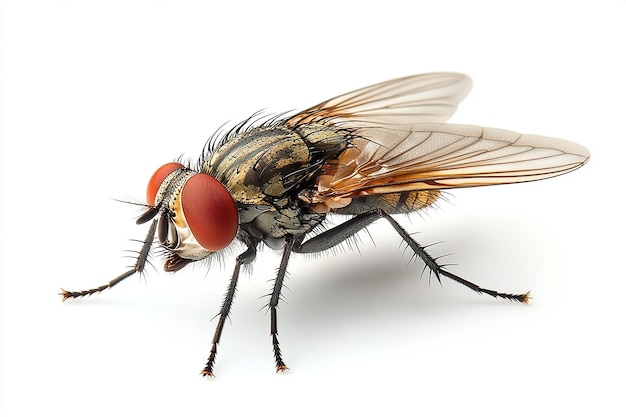 Photo a macro shot of a fly with a red lense