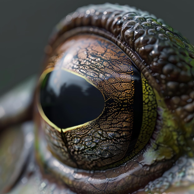 Photo macro shot of a frogs eye with intricate details