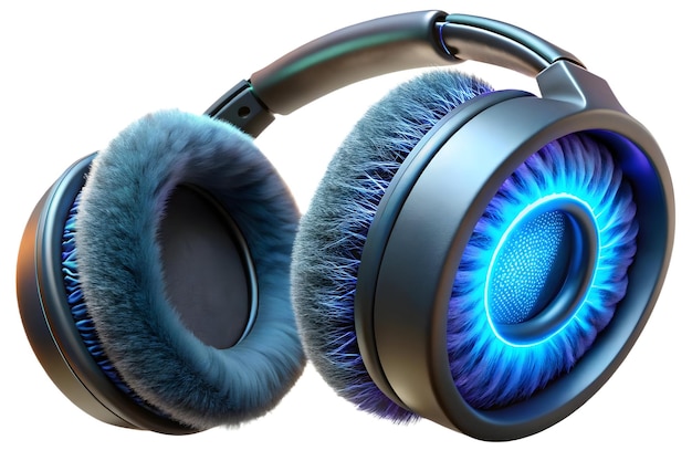 Macro Shot of Futuristic Earmuffs with Glowing Fiber Technology CloseUp on Modern Design and Intri