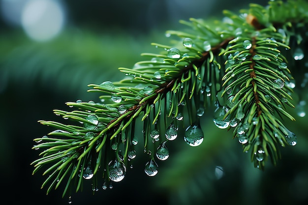 Macro shot of green leaves with water droplets dew or rain drop on them Green leaf nature forest