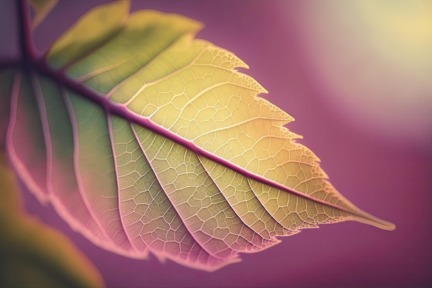 A macro shot of leaf veins in green and yellow hues standing out against a pastel blue background Generated by AI