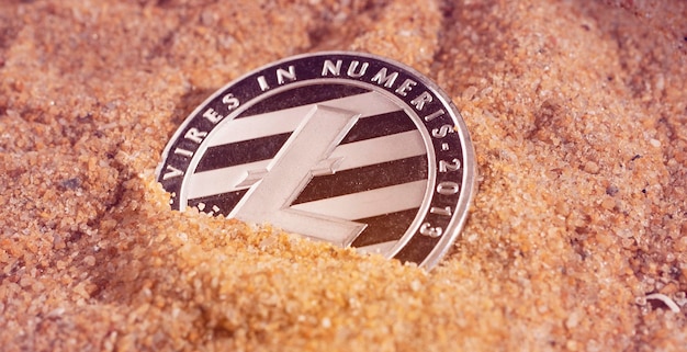 Macro shot of a Litecoin coin Crypto currency coins