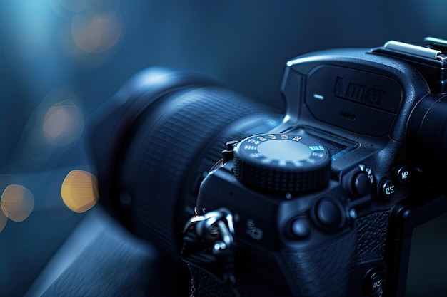 Photo macro shot of modern digital dslr camera