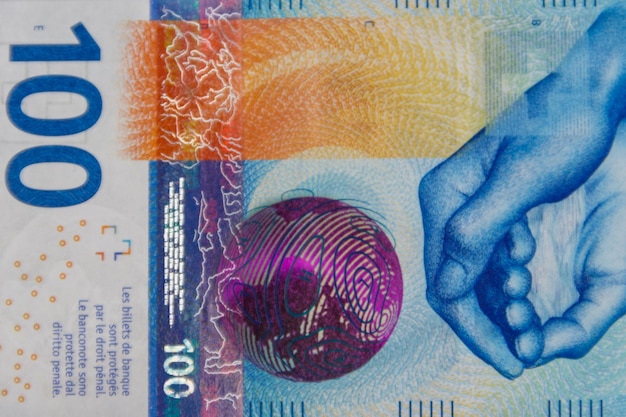 Macro shot of one hundred swiss francs banknote